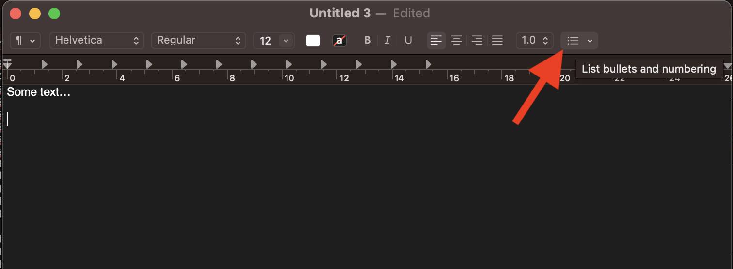List bullets and numbering option TextEdit